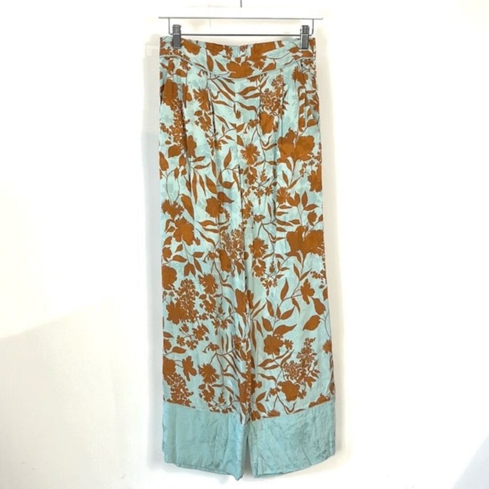 Mos Mosh Rita Mint Stencil Floral Wide-Leg Pants